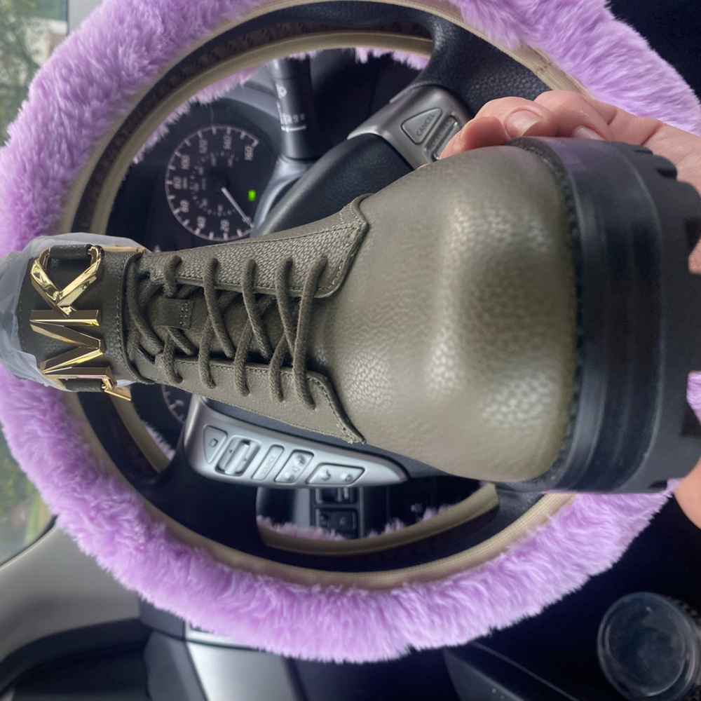 Michael Kors Khaki Lace-Up Boots with Gold Logo